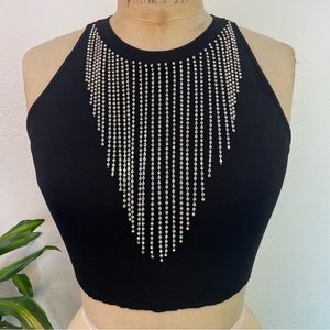 🤠Black Cropped Top w/ Rhinestone Detail from International Concepts Size XS 🤠